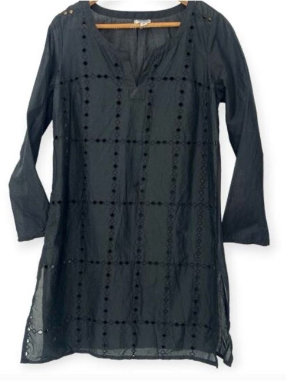 Old Navy Embroidered Eyelet Tunic Dress-100% Cotton-Black Beach Coverup-LG-NWOT